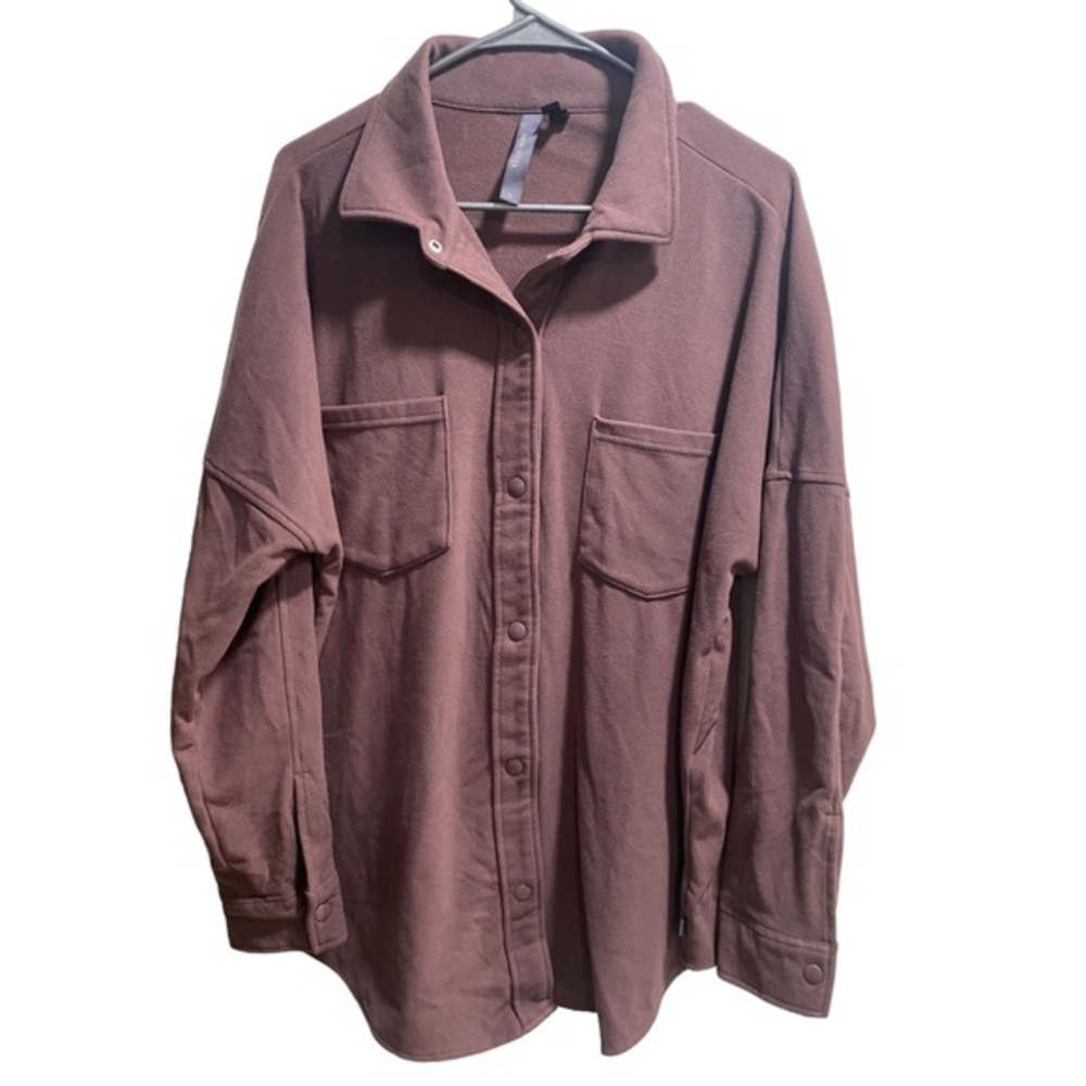 Mondetta Women’s Knit Oversized Button-Up Shirt, size XL EUC Purple
